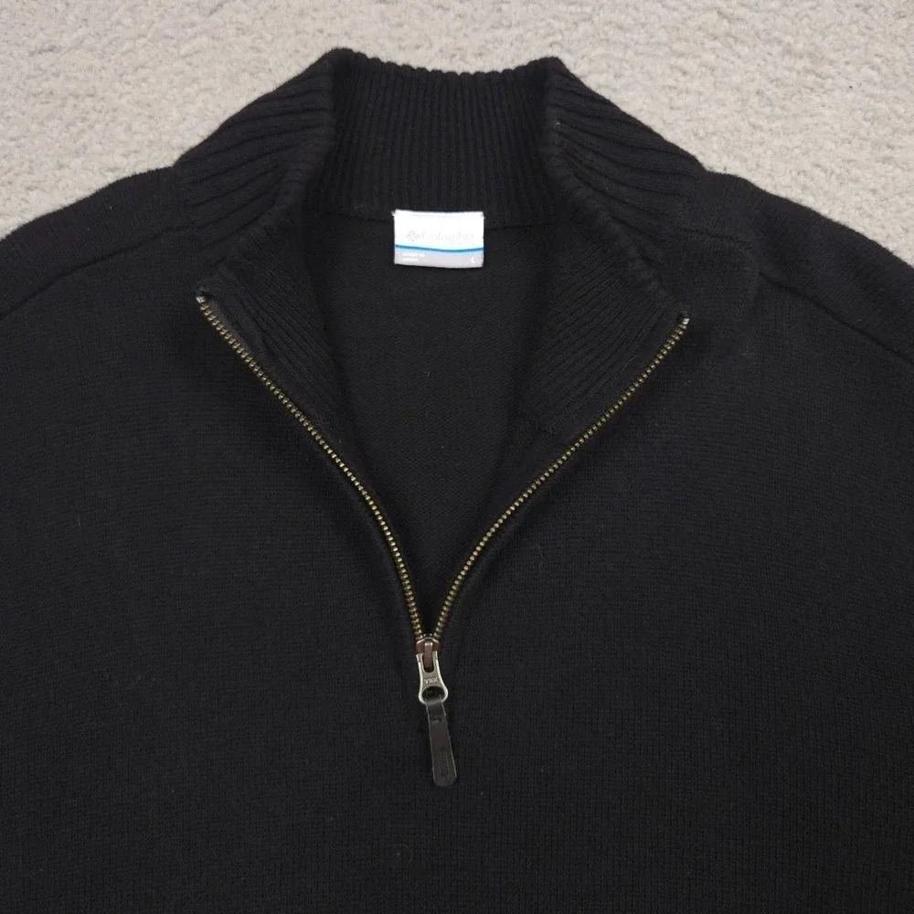 Columbia Mens Large Black Quarter Zip Cotton Wool Sweater Mock Neck Outdoor‎
